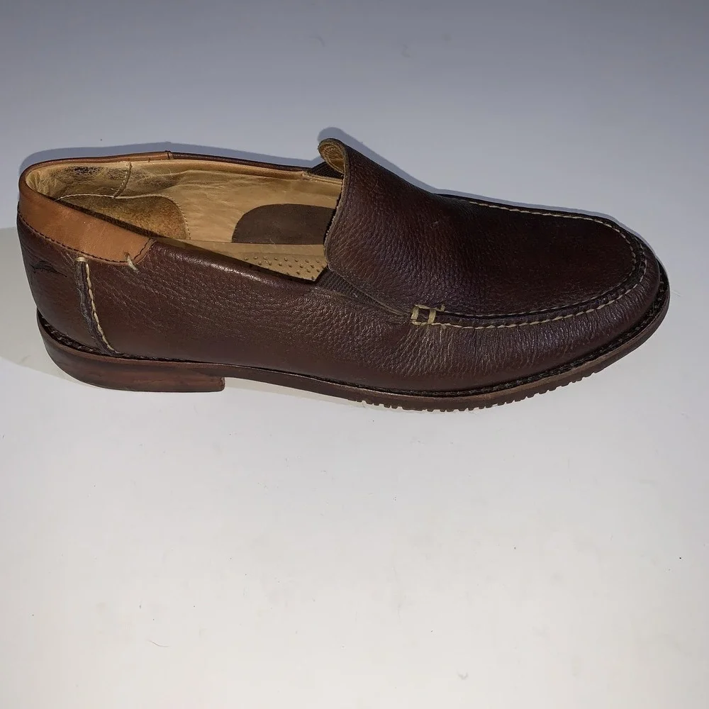 Tommy Bahama Faxon Shoes Mens 10 Brown Leather Slip On Loafers Casual Comfort